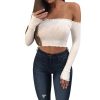 Tops Women Off Shoulder Cropped Tight Blouse Short Sleeve So1