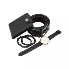 Coffret ceinture, montre, portefeuille Noir