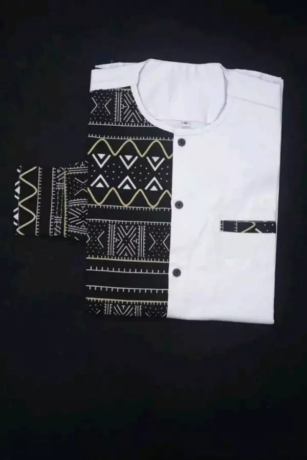 Chemise large motif ancestral colle Mao 3
