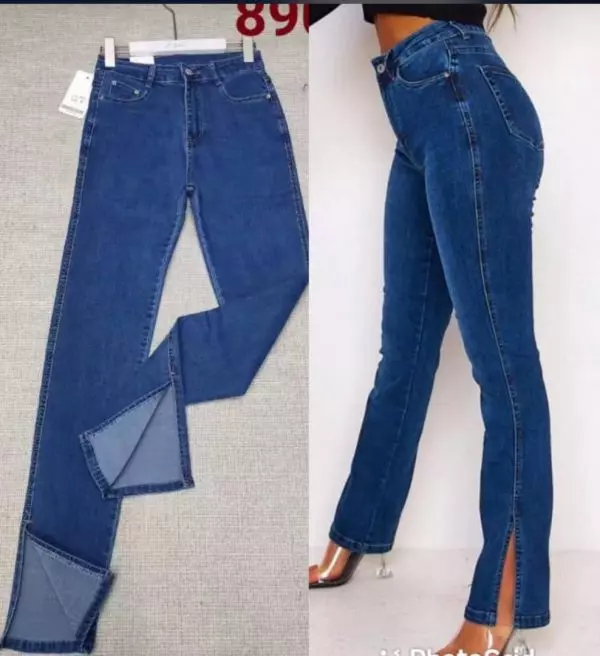 Pantalon jean effet bas large avec fente 2